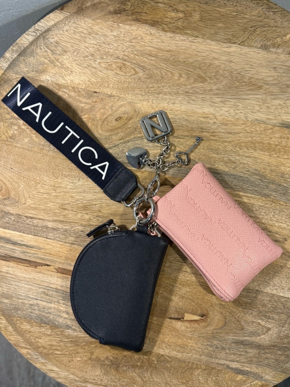 Nautica Pink and Black Key & Card Holder Set with Branded Strap NWT